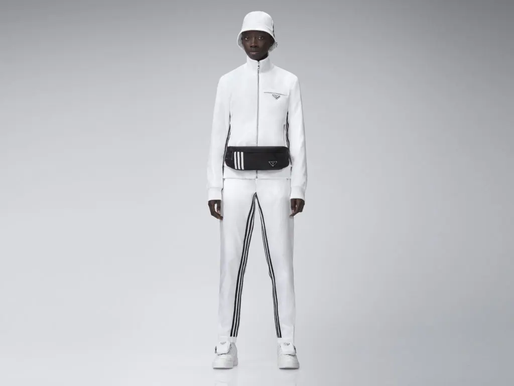 adidas for Prada Re-Nylon belt bag, $995 | adidas for Prada Re-Nylon track jacket, $1,690 (Photo by Jonathan Baron)