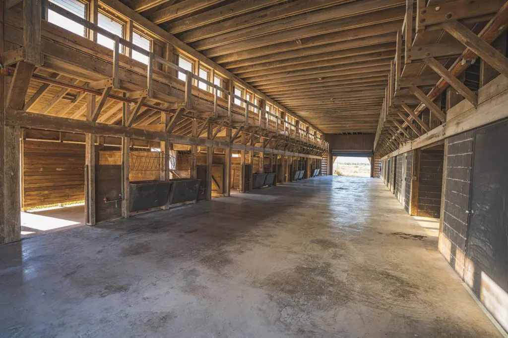Interior of the horse barn at Crawford Ranch.