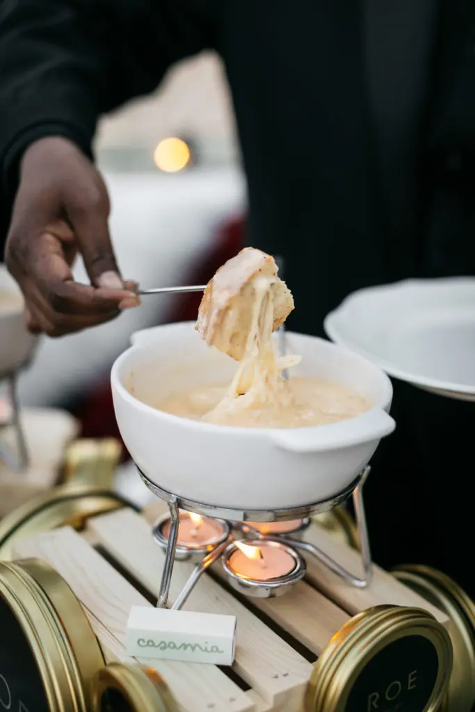 Fondue, a perfect aprés ski indulgence, served in Casamia's ceramic sets. (Photo by Rebecca Patton of Beckley)