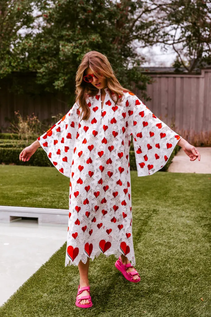 La Vie Style House full length white heart lace caftan