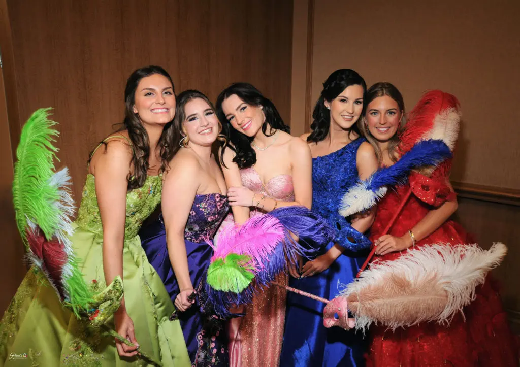 Galveston's Knights of Momus royalty Lexie Koehler, Makenzie Walser, Libbie Lee Ansell, Mary Katherine Piel, and Mia Flores (Photo by Rhea's Photographic Art)
