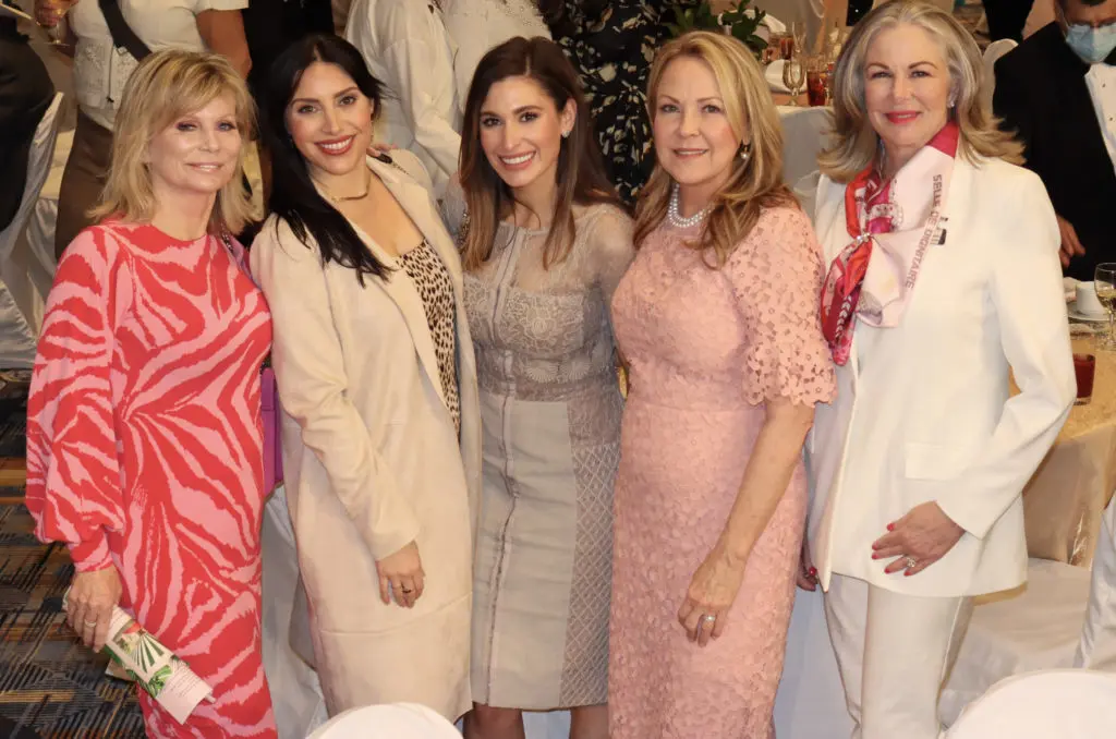 From right, Linda Johnson, Cindy Rowland and friends at the HLS&R Trailblazer luncheon
