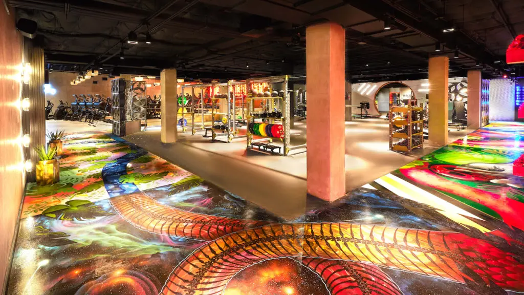 A winding, 2,000-square-foot snake mural (in keeping with the paradise aesthetic) is a collaborative project between 10 Texas artists.  (Photo by JOHN REED Fitness)