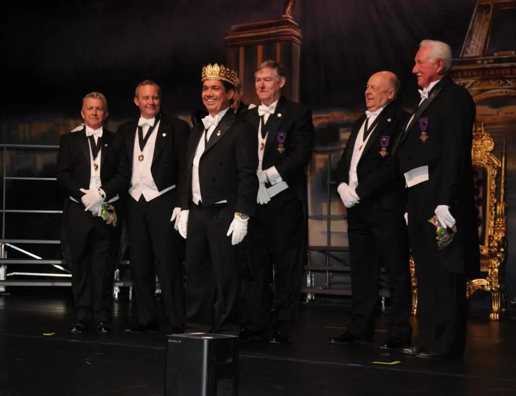 King Frivolous CVI Frank Dominguez, III and his Retinue at the Knights of Momus Coronation Ball in Galveston (Photo by Rhea's Photographic Art)