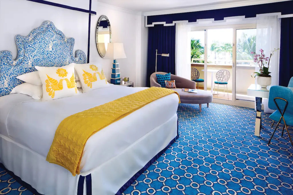 A Jonathan Adler-designed King guestroom in the Eau Palm Beach.  (Photo by Moris Moreno)