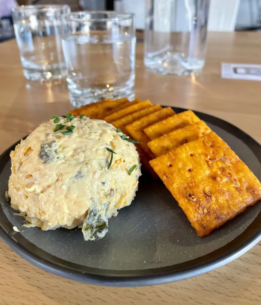 Poblano pimento cheese with comeback crackers. Photo by Courtney Dabney.