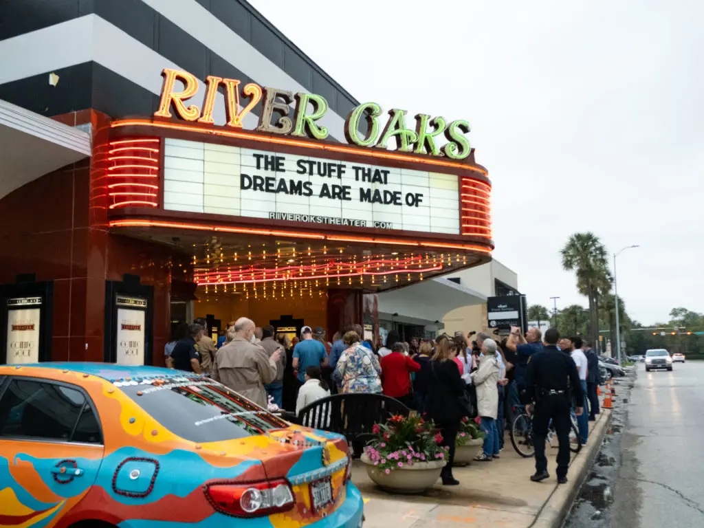 The iconic River Oaks Theatre's marquee is having fun again. (Photo by F. Carter Smith)
