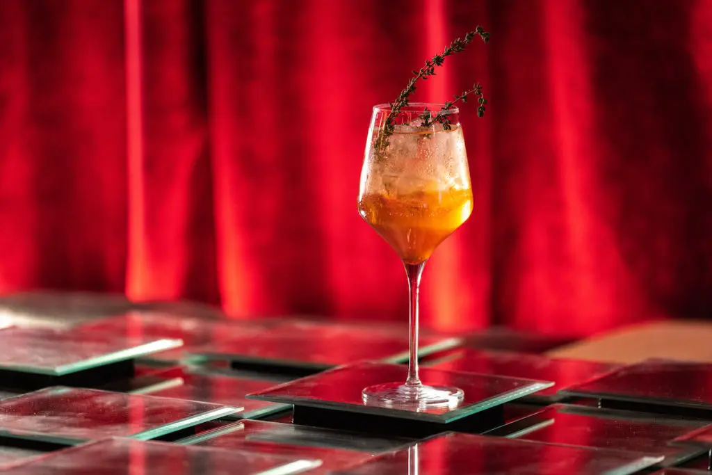 The bar program features cocktail made with herbs like fresh thyme. This is the Spritz Thyme. (Photo by Kathy Tran)
