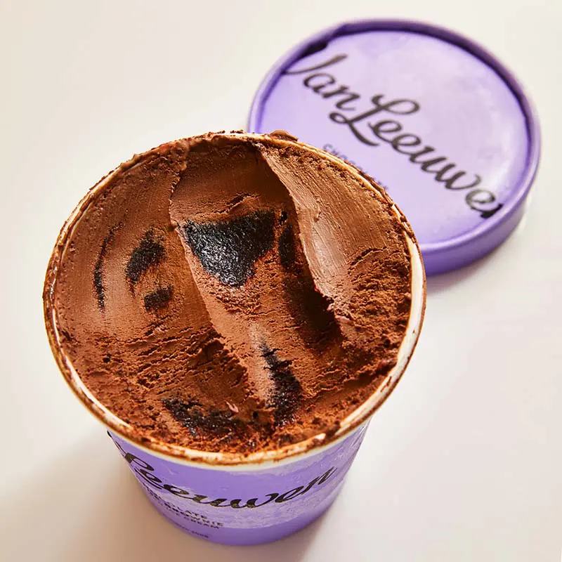 Pints of Van Leeuwen's Ice Creams (like this chocolate fudge brownie) are available in their Houston scoop shops and select grocery stores. Photo courtesy of Van Leeuwen.