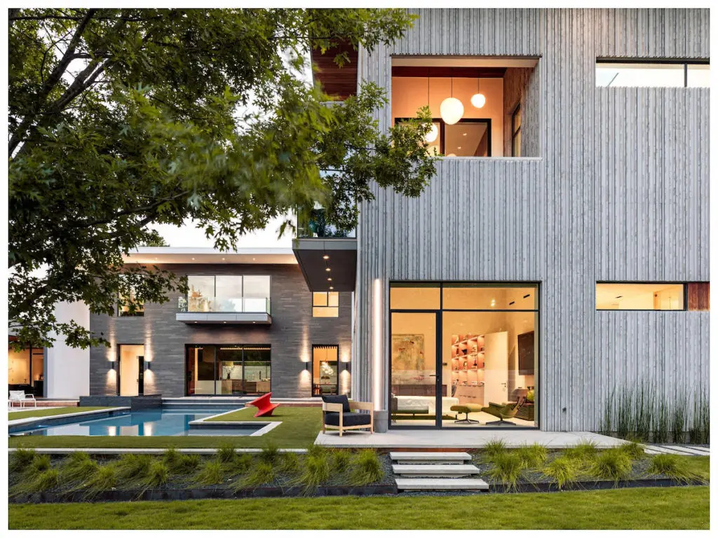 A side view of The Taula House backyard, including a 55-foot lap pool. 