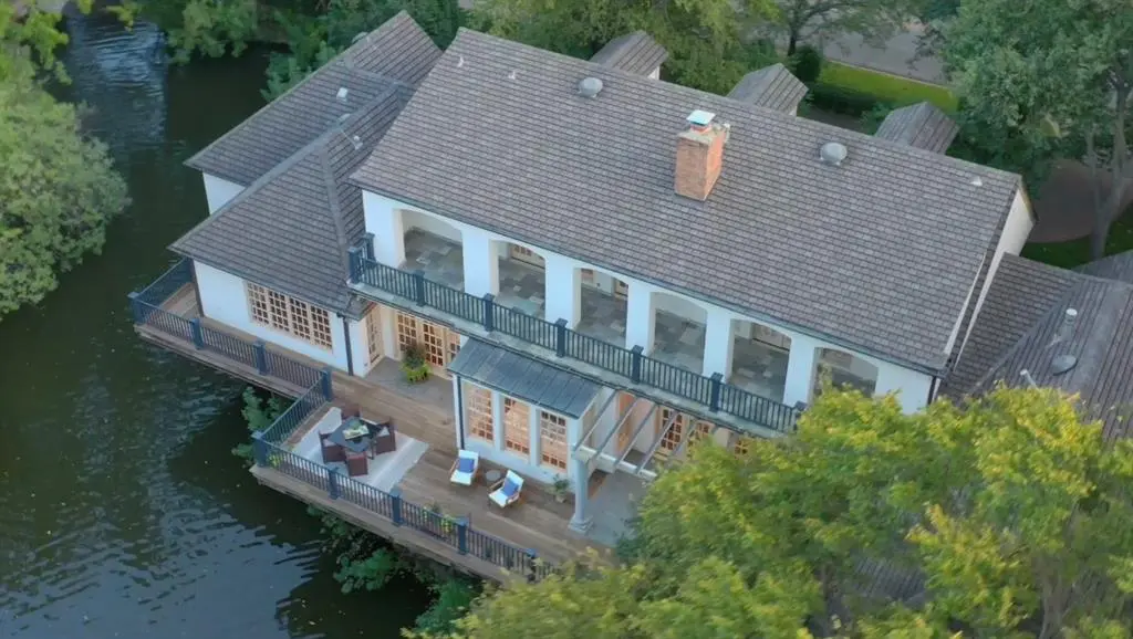 An aerial view provides a sense of the University Park home's expansive, suspended patios.