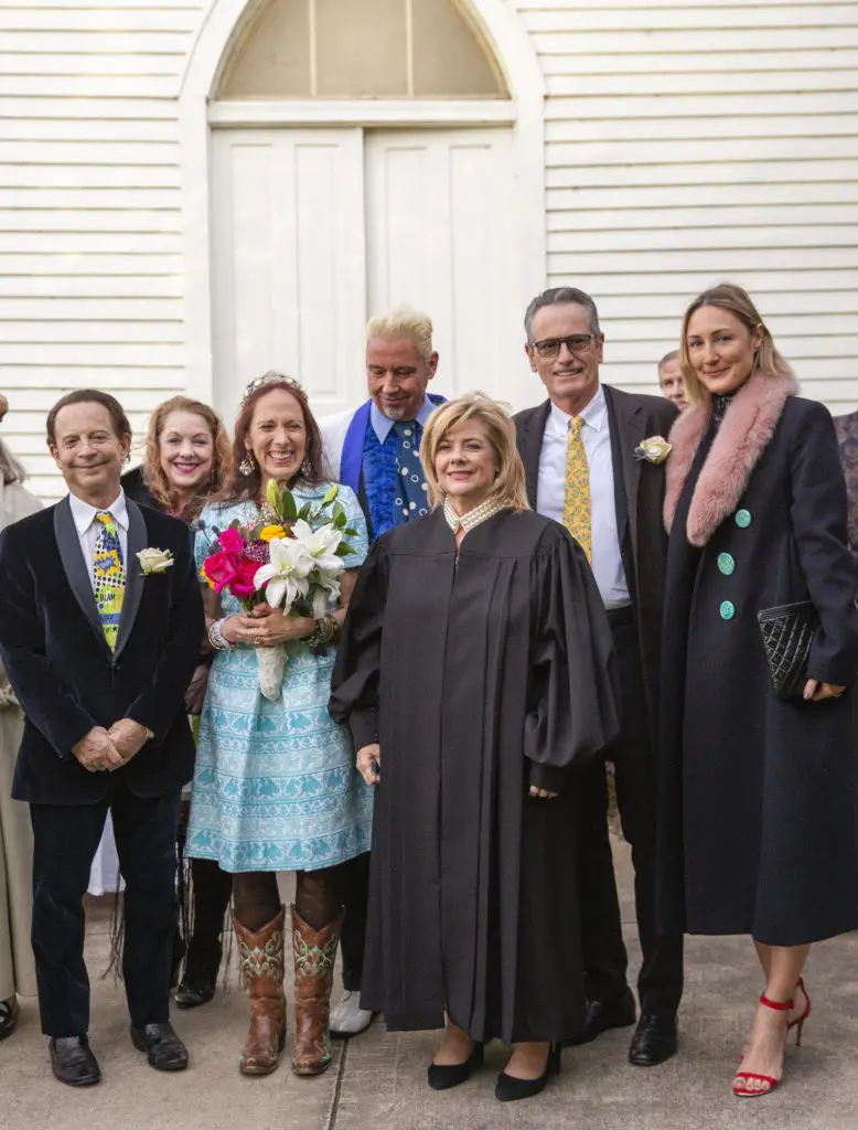 A happy Heritage Society wedding party: Lester Marks, Debra Linse, bride PaperCity's Catherine D. Anspon, groom John Walker, Justice Margaret Poissant, Craig & Tatiana Massey (Photo by Jenny Antill Clifton)
