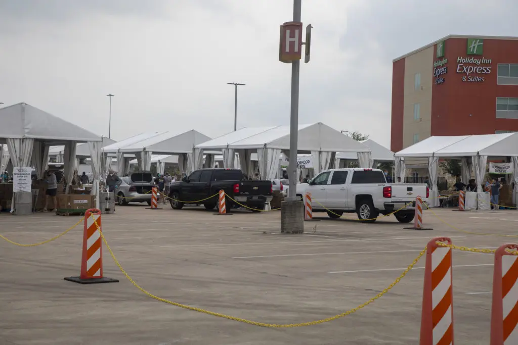 A neighborhood super site distribution at Cypress Outlet Mall was set up with the Houston Food Bank in collaboration with Cy Hope during the start of the pandemic. (Photo: The Houston Food Bank)  (Photo by The Houston Food Bank)