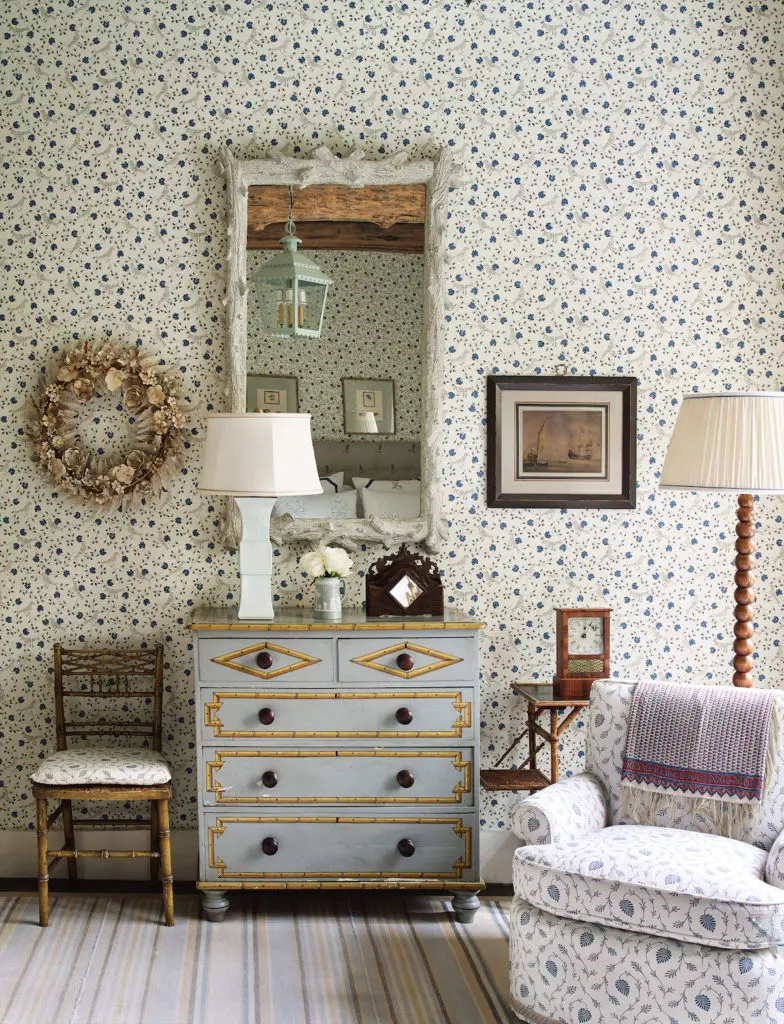 The chest of drawers is Regency. Striped rug by Elizabeth Eakins. (Photo by Tria Giovan)