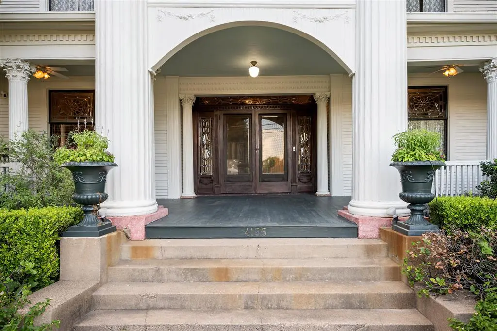 A closer look at the 1920s estate's historic Corinthian columns.