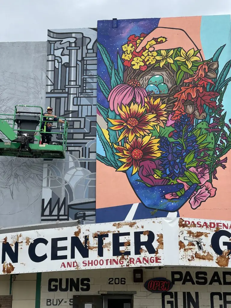 Mila Sketch in action, Pasadena, Texas. Sketch, one of Austin's acclaimed street artists, is featured at West Chelsea Contemporary at The Halles. 