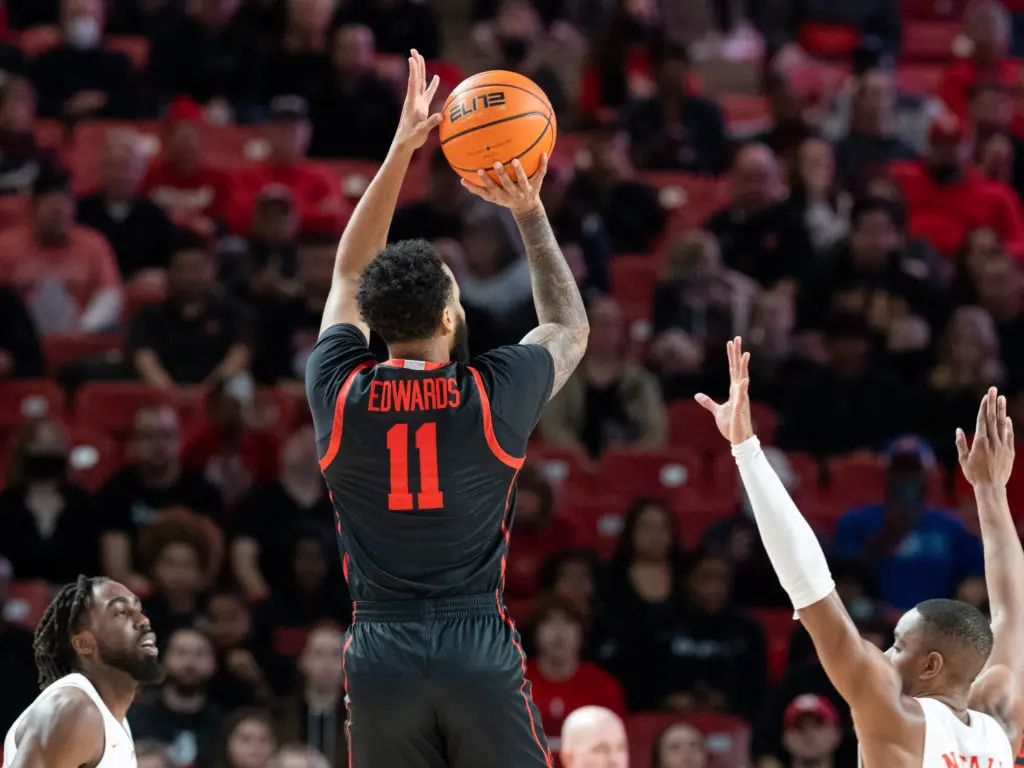 University of Houston guard Kyler Edwards' jump shot often looks pure. (Photo by F. Carter Smith)