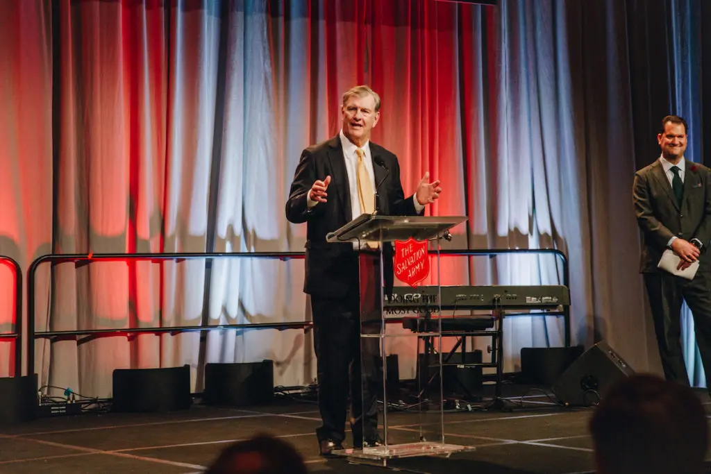 Mike Rawlings at the Salvation Army's Doing the Most Good Luncheon, Women’s Auxiliary Fashion Show & Luncheon 2022.