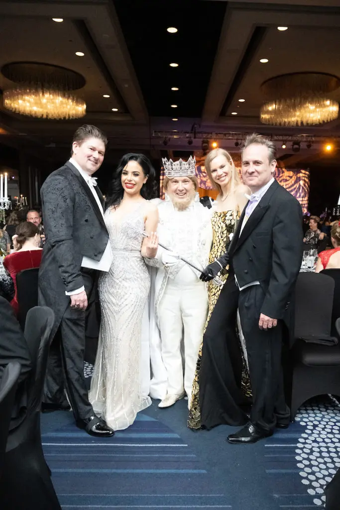 Derek Potts, Ivonne Longoria, King Franco Valobra, Yulia & John Houghtaling at the Krewe of Hermes festivities (Photo by Daniel Ortiz)