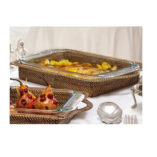 Easily transport casseroles with dishes by Juliska, Pyrex, Staub and Zwilling.