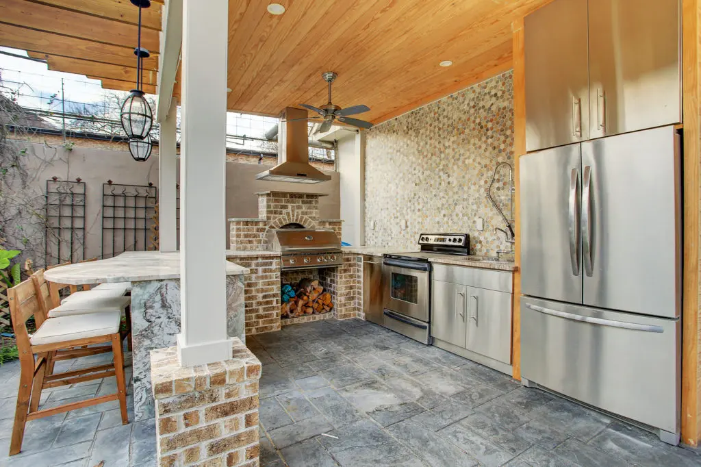 One of several outdoor entertaining areas at 607 Harvard Street in The Heights. (Photo by TK Images)