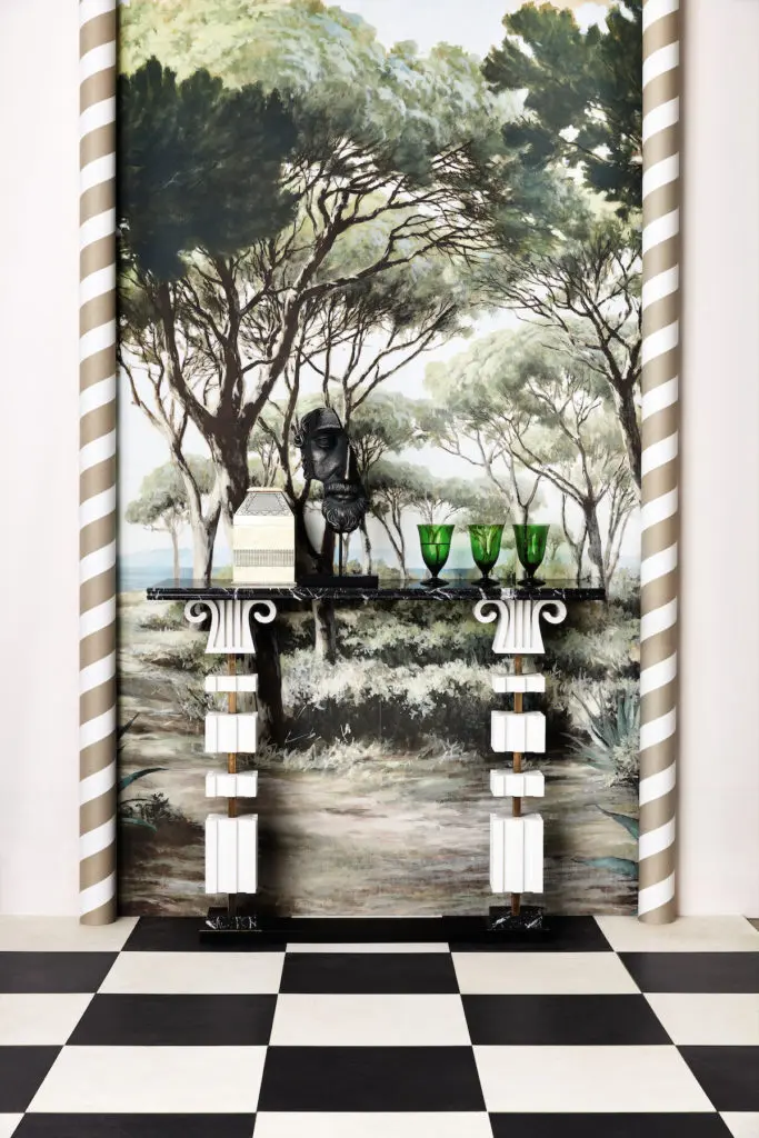 Vincent Darré x OKA Lyric Console Table, $5,195, crafted with wood, brass, and marble.