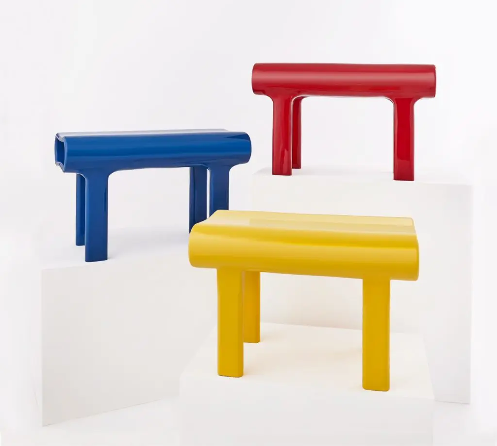 Martin Zelonky's benches in buoyant, primary hues come to The Halles this spring presented by North Carolina-based Mill Collective making its Round Top and Texas debut. 