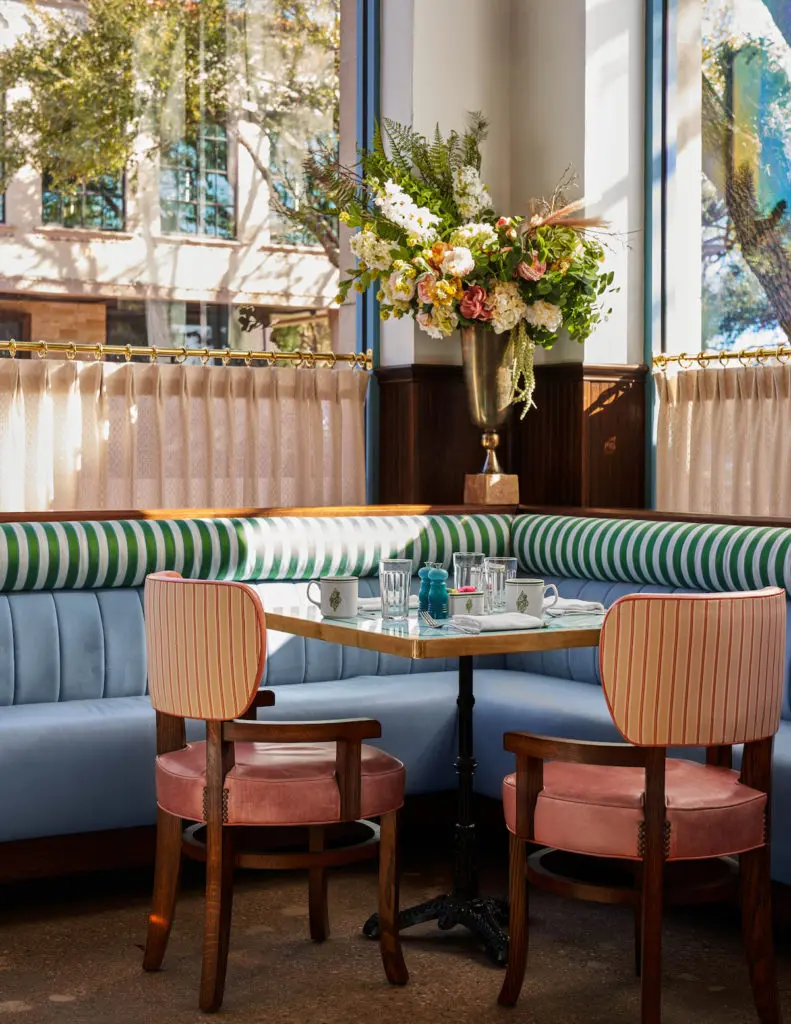 For Dallas, jewel tones and sumptuous shades of orange create a fanciful backdrop for Sadelle’s award-winning brunch. 