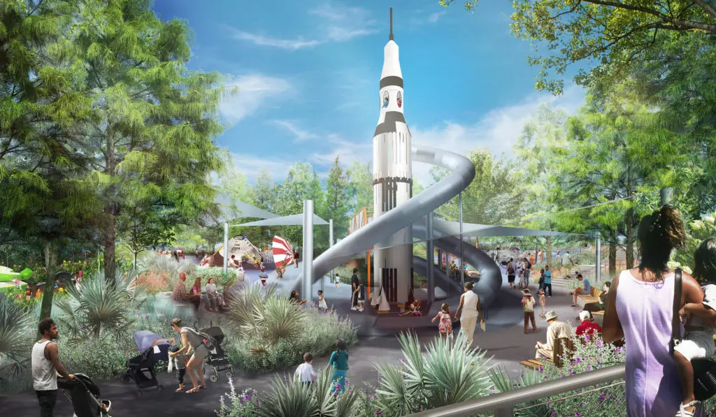 Houston’s Hermann Park is Getting a New 26-Acre Green Space With Play Areas and a Rocket Ship — Your Sneak Peek First Look at The Commons