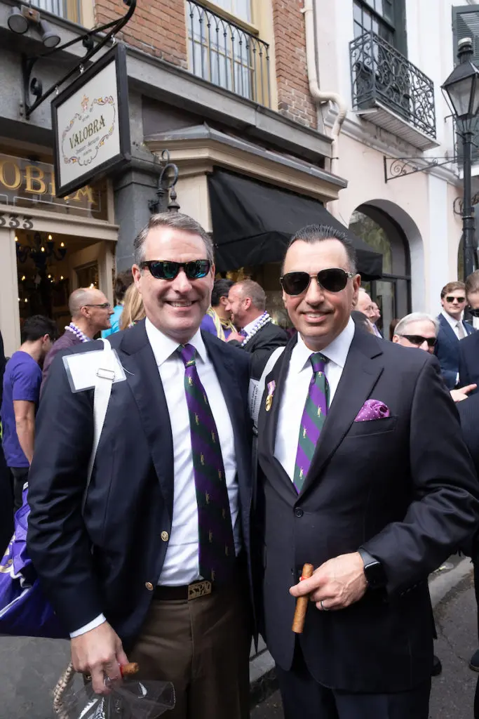 Steve Mach, Devinder Bhatia on Royal Street during the Krewe of Hermes walking parade (Photo by Daniel Ortiz)