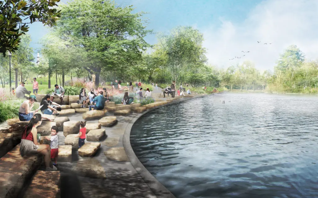 The Stone Cove with extensive native plantings will enhance the area bordering Hermann Park's McGovern Lake.