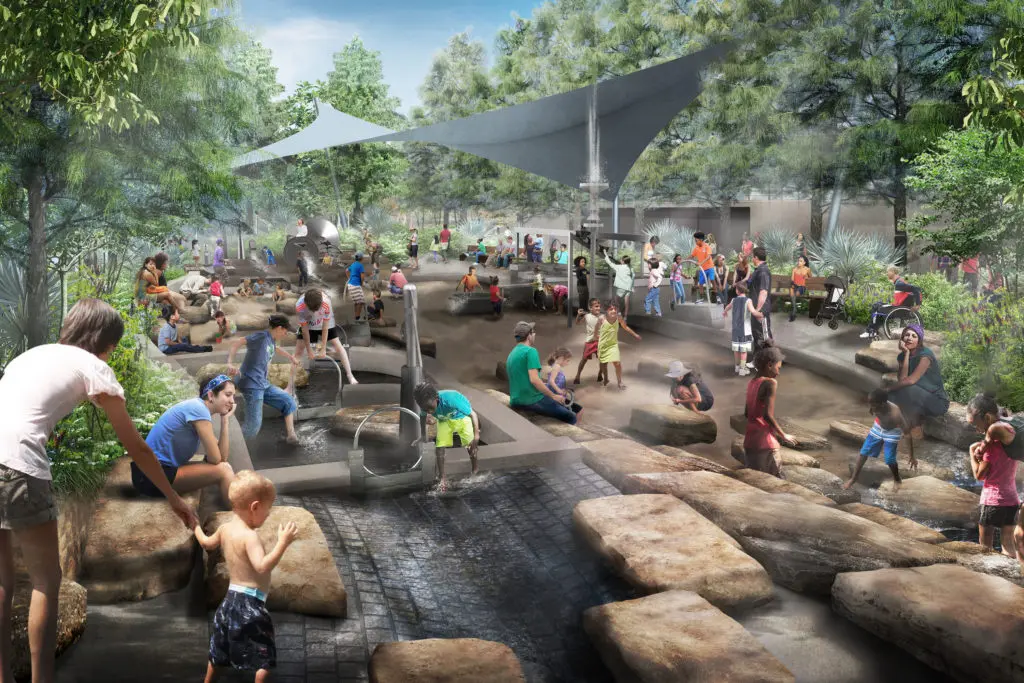 Who doesn't love water play, this rendering is of what is to come in Hermann Park's new development, The Commons. (Rendering courtesy of Hermann Park Conservancy)