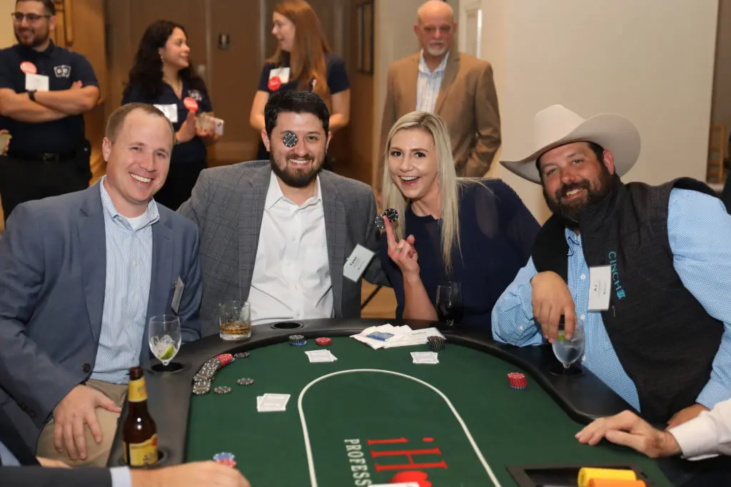 Jarrod Farmer, Tyler Brinkley, Hailee Browning, AJ Boudreaux at the Oil & Gas Texas Hold 'Em tournament  (Photo by Priscilla Dickson)
