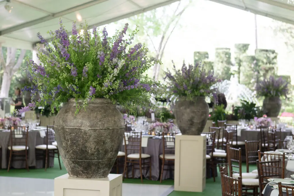 The party tent erected for the Bayou Bend Garden party was dressed in shades of lavender. (Photo by Jenny Antill)