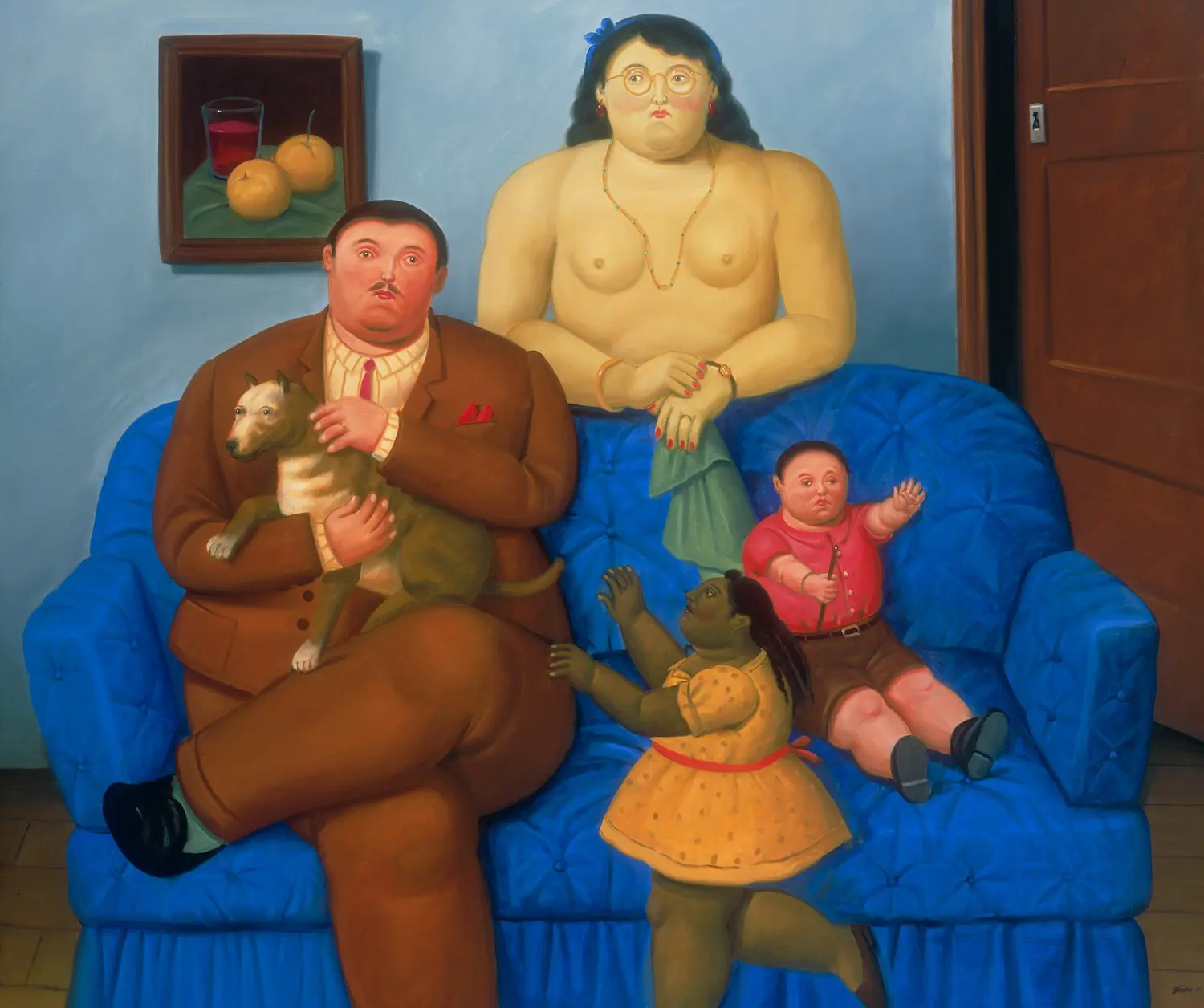 Fernando Botero’s Family on a Couch, 2010, at Art of the World Gallery. (Photo courtesy of the artist and Art of the World Gallery)