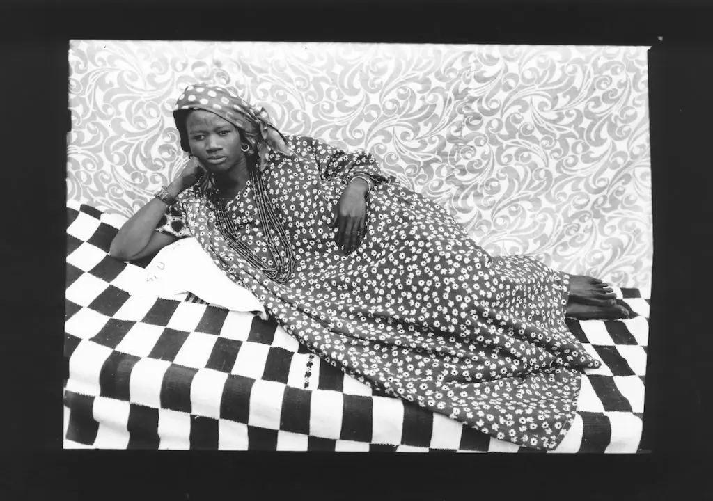 Seydou Keïta’s "Sans titre (Odalisque)," 1956-1957, at Galerie Frank Elbaz.