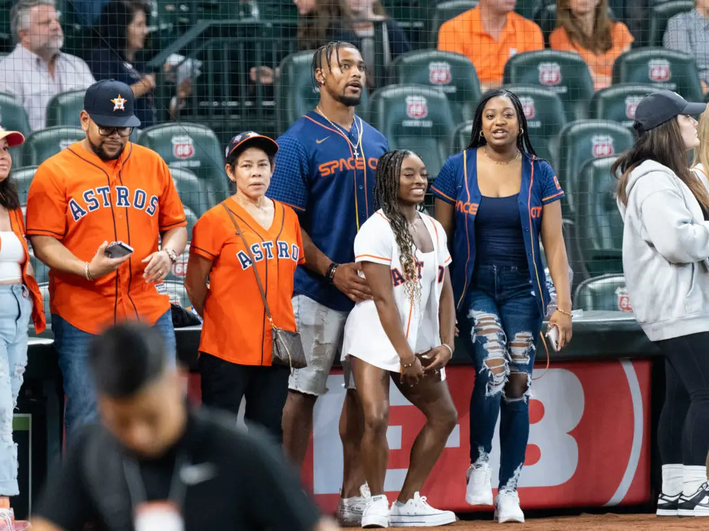 Simone Biles has become something of a staple at big Houston Astros games. (Photo by F. Carter Smith)