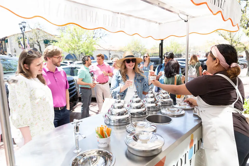 Greenville Avenue's Botolino Gelato Artigianale doled out dessert in front of Zegna.  (Photo by Grant Miller)