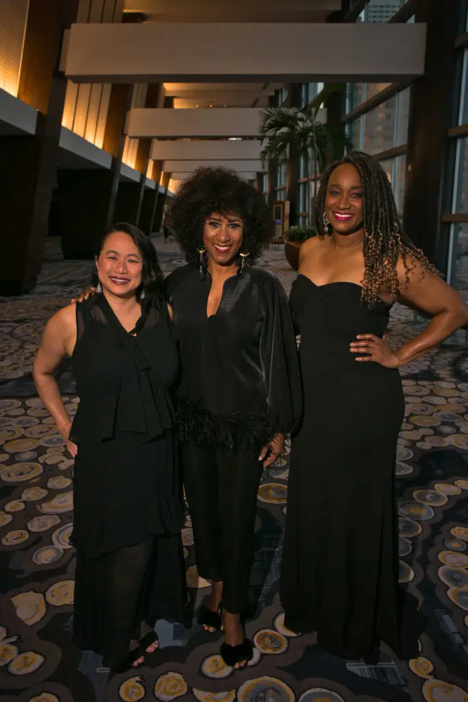 Sydney Dao, 2022 Women of Distinction honoree Joy Sewing, Andrea Bonner at the Winter Ball Susan, Edward Osterberg, Cheryl Byington (Photo by Morris Malakoff)