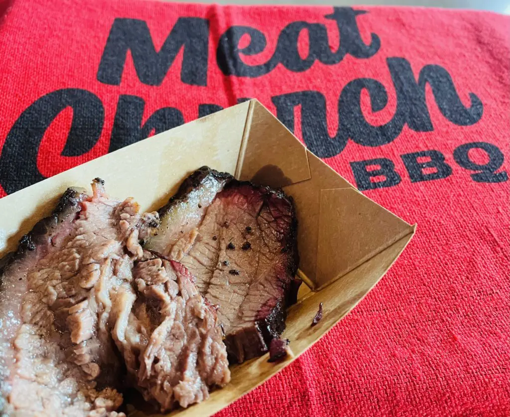 The king of Texas barbecue is brisket. Here is a sample from Meat Church. Photo by Courtney Dabney.