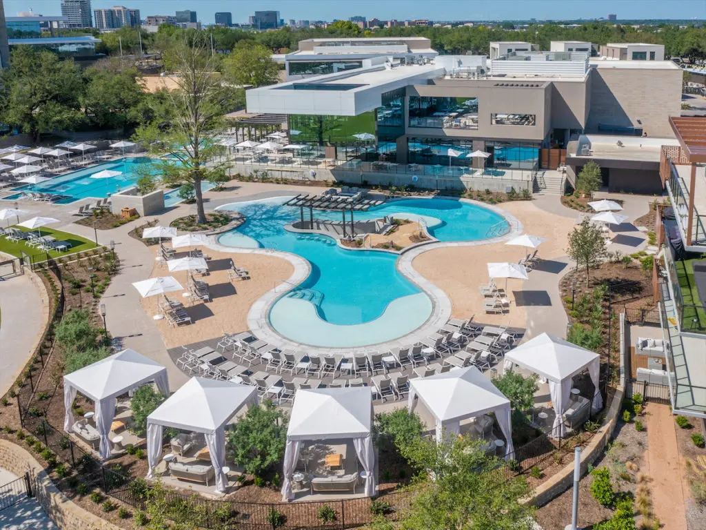 The lagoon pool and cabanas at The Village Country Club. 