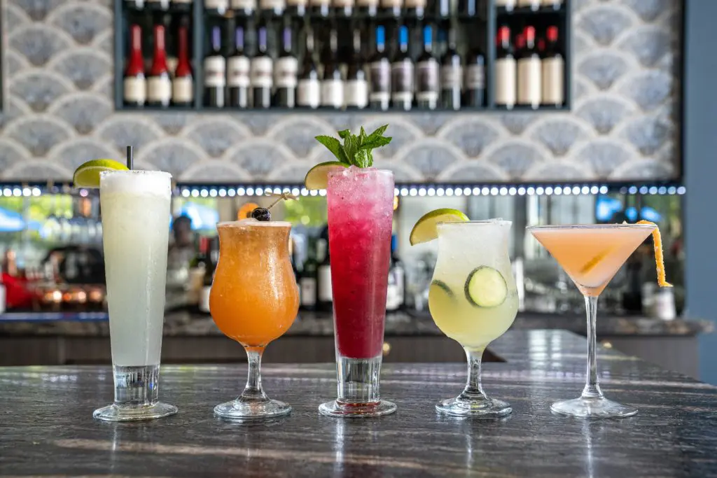 The bar features an extensive cocktail menu.