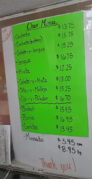 The menu from Vera's Backyard Bar-B-Cue in Brownsville, named as one of the best Mexican eateries in the country.
