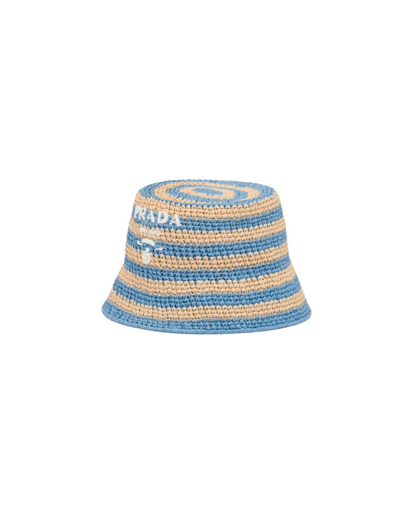 Prada raffia bucket hat in lily, $795, available at Neiman Marcus NorthPark and Prada.com