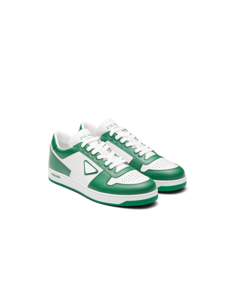 Prada Uomo downtown leather sneakers in green/white, $950, available at Neiman Marcus NorthPark