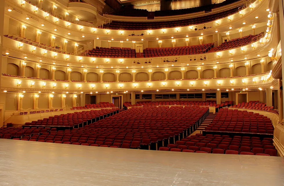 The performance hall view from the stage.