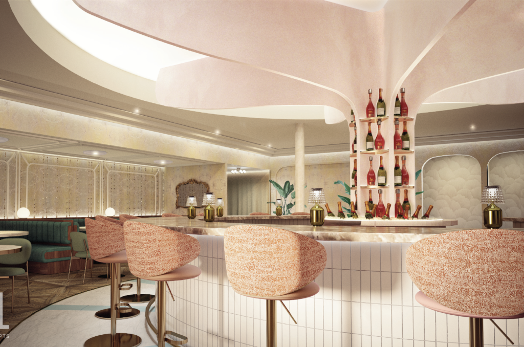 New champagne-driven bar concept, Coupes, is opening in the Shops at Highland Park this December. (Rendering courtesy of Coeval Studio)