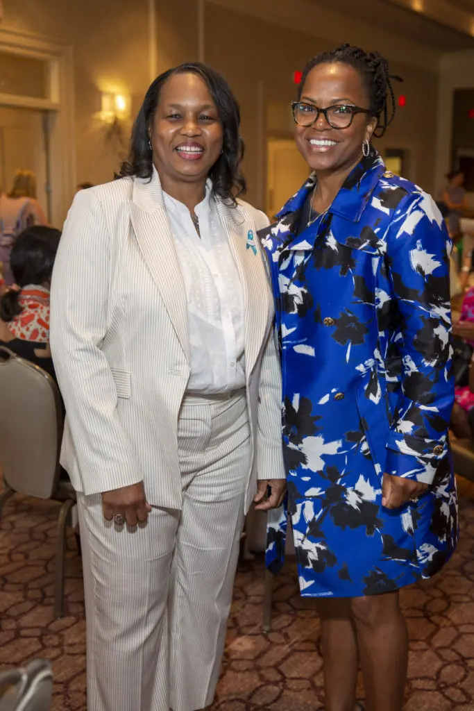 DeJuana Jernigan, Renee Rhoten Morris at the Arms Wide Adoption Services luncheon (Photo by Jenny Antill)