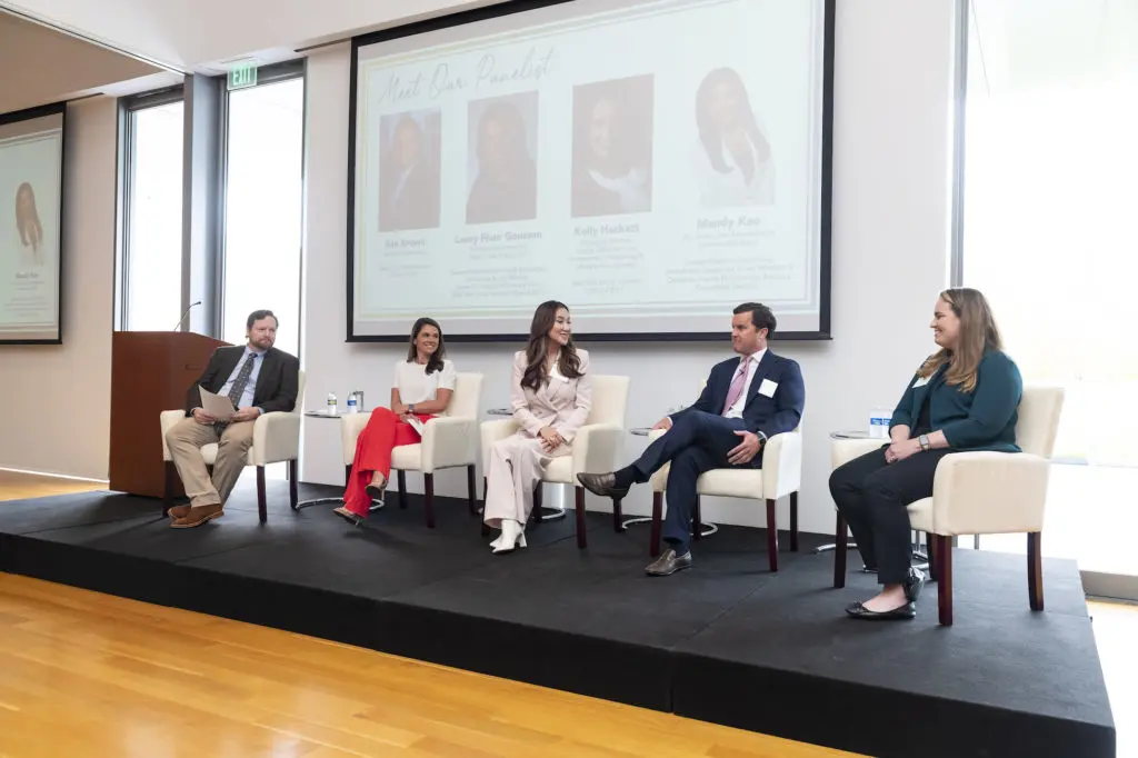 The panel discussion with Michael Moody, Lacey Fluor Goossen, Mandy Kao, Ben Brown, Kelly Hackett (Photo courtesy of the Greater Houston Community Foundation)