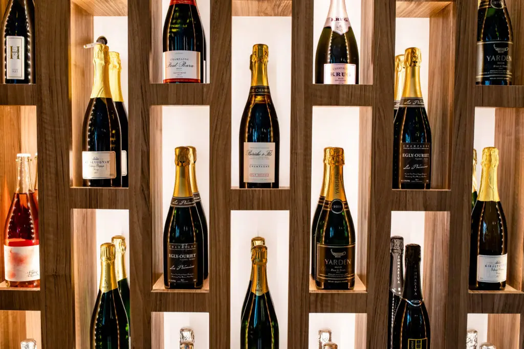 Hamsa features a champagne wall featuring some of vintage bottles of the famed sparkler. (Photo by Kirsten Gilliam)